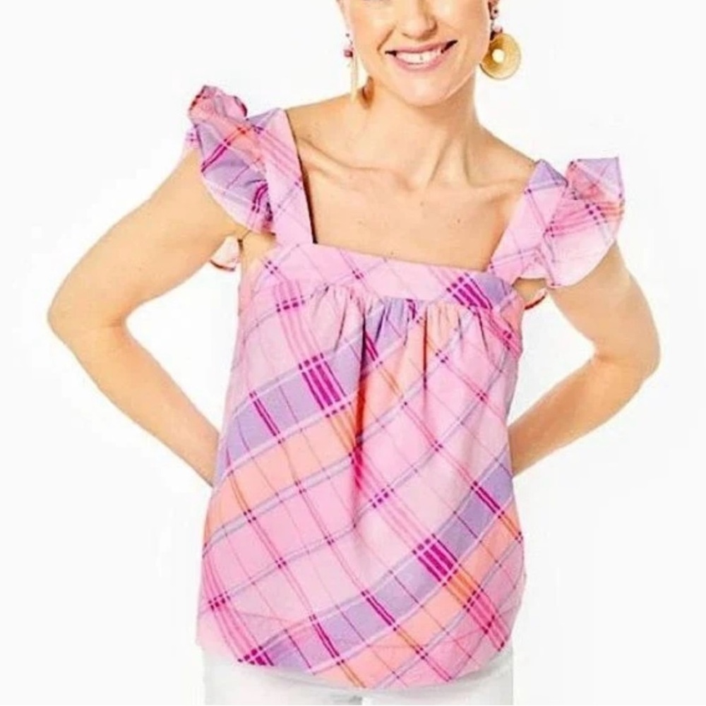 Lilly Pulitzer Reyna Top (Pink Isle - Madras Plaid) (NWT) (Size: XL)